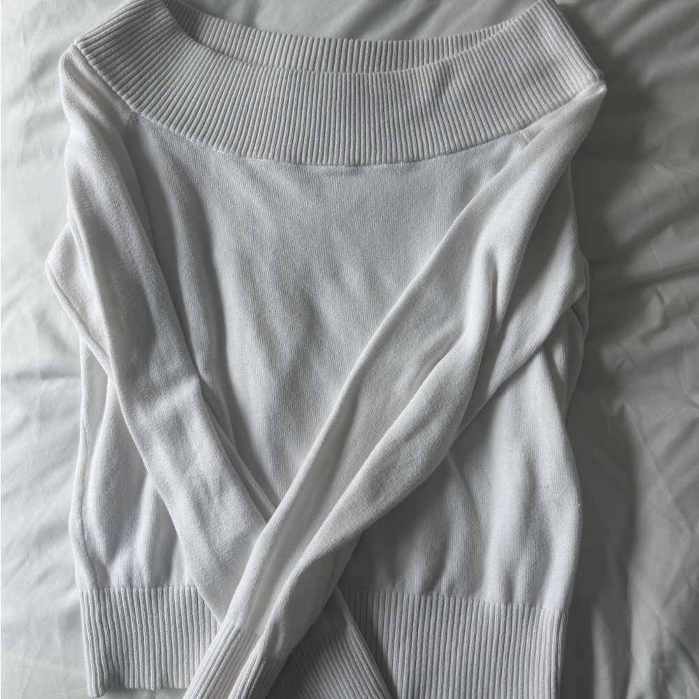 Brandy Melville White Off-Shoulder Ribbed Hem Sweater